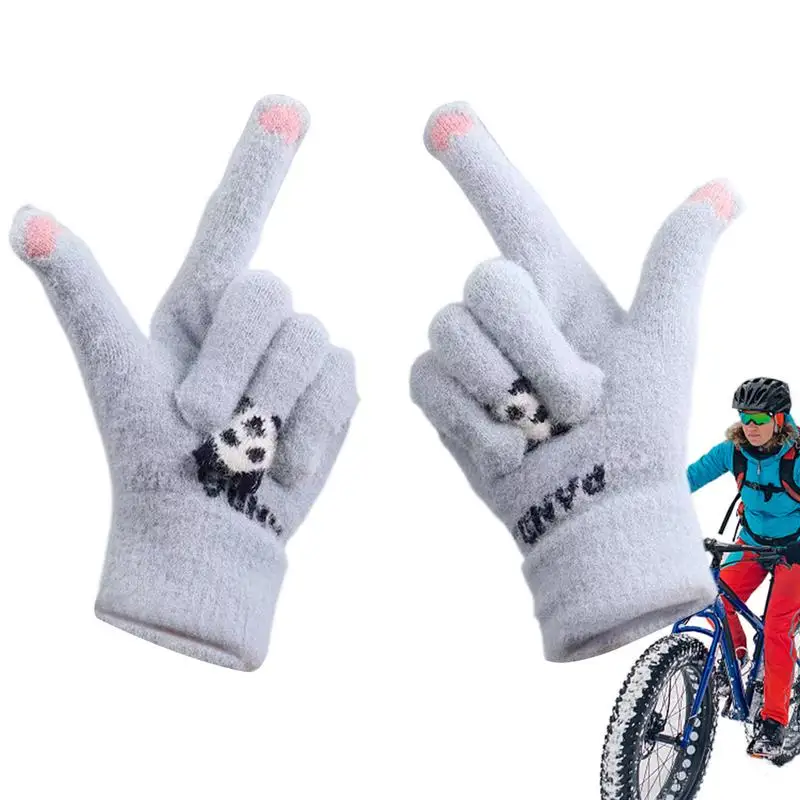 Ženy pletené rukavice dotyk obrazovky cyklistické rukavice karikatúry teplé pletené priedušné ohrievače rúk elastické pletené prsty prsty