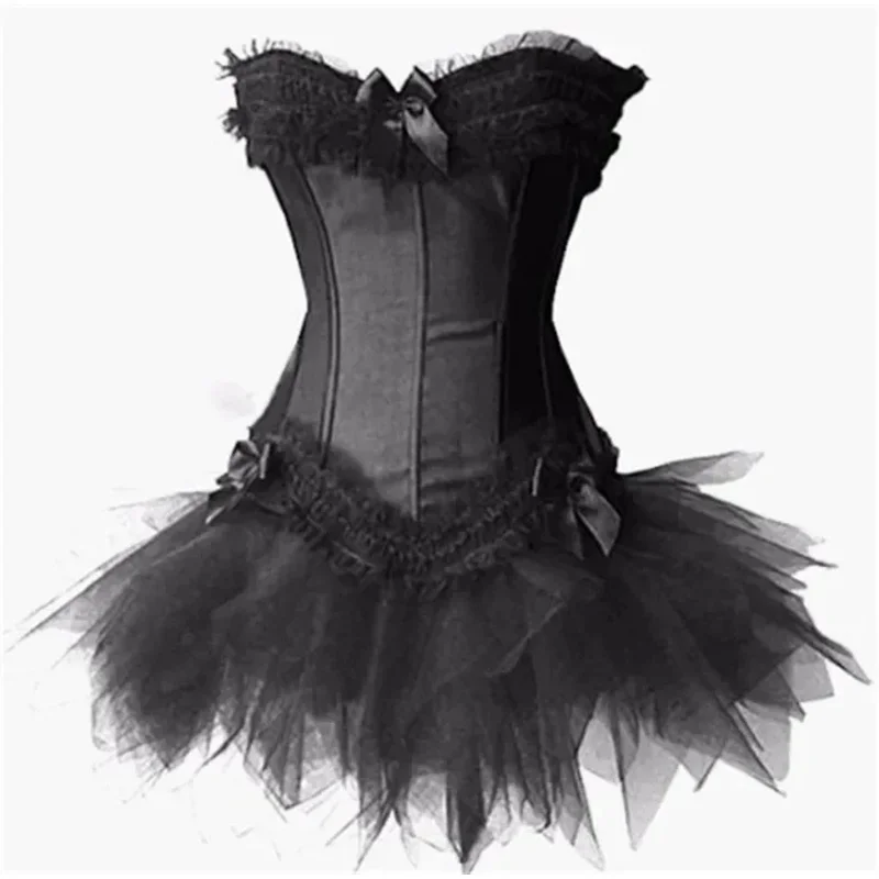 Ženy plus veľkosti saténové šnurovanie burlesque korzet tutu sukne šaty halloween kostým