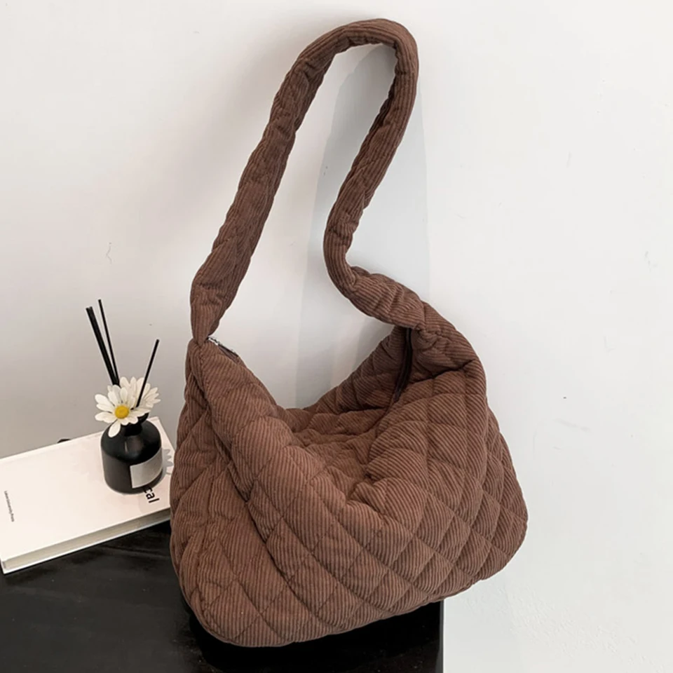 Ženy podriadené tašky Štýlový kordhuroy prešívané ramenné tašku Trendy taška módna práca Tote retro klasická kabelka masívna farebná kabelka