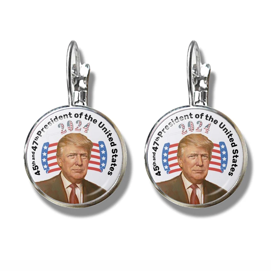 Ženy pre Trump 2024 American USA Volebné sklo sklo Cabochon náušnice 3D tlač strieborné francúzske náušnice pre ženy pre ženy