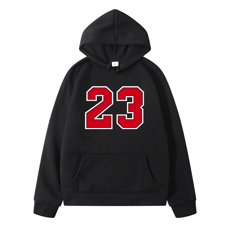 Ženy Príležitostné číslo 23 Vytlačte voľné kapucne jarné rukávy s kapucňou s kapucňou Harajuku jednoduché topy lenivé pulloverové streetwear