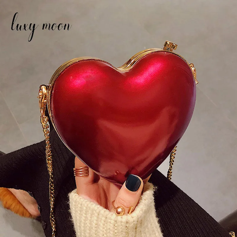 Ženy PU Luxusné dizajnérky Kabelky Svadobné večere Srdce Srdce Reťazová večera spojka Červená farebná taška s ramenom Crossbody Z141