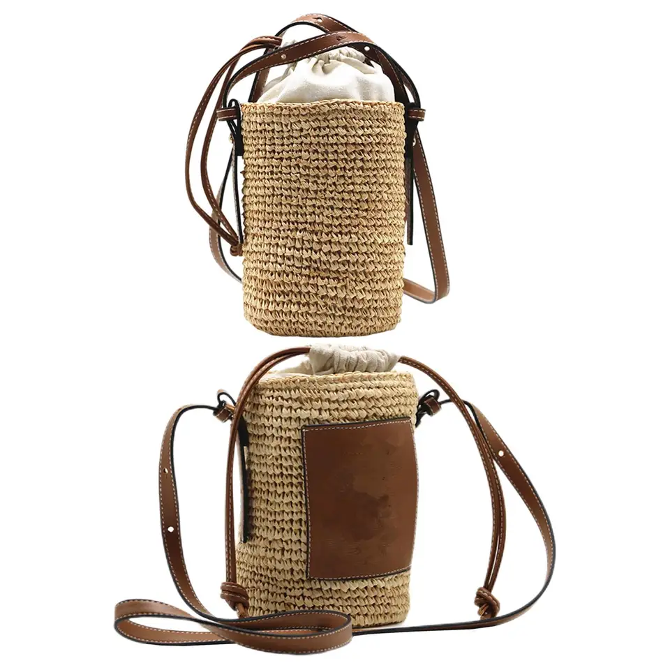 Ženy Raffia slama kabelka Round Barrel Crossbody taška na cestovanie Dátum s dovolenkovými darčekmi