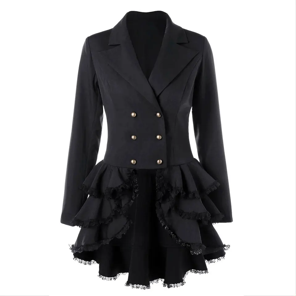 Ženy Renesance Gothic Tailco Cat Stredoveké nepravidelné voláčkové hem Steampunk viktoriánska bunda Žena Halloween Karneval oblečenie