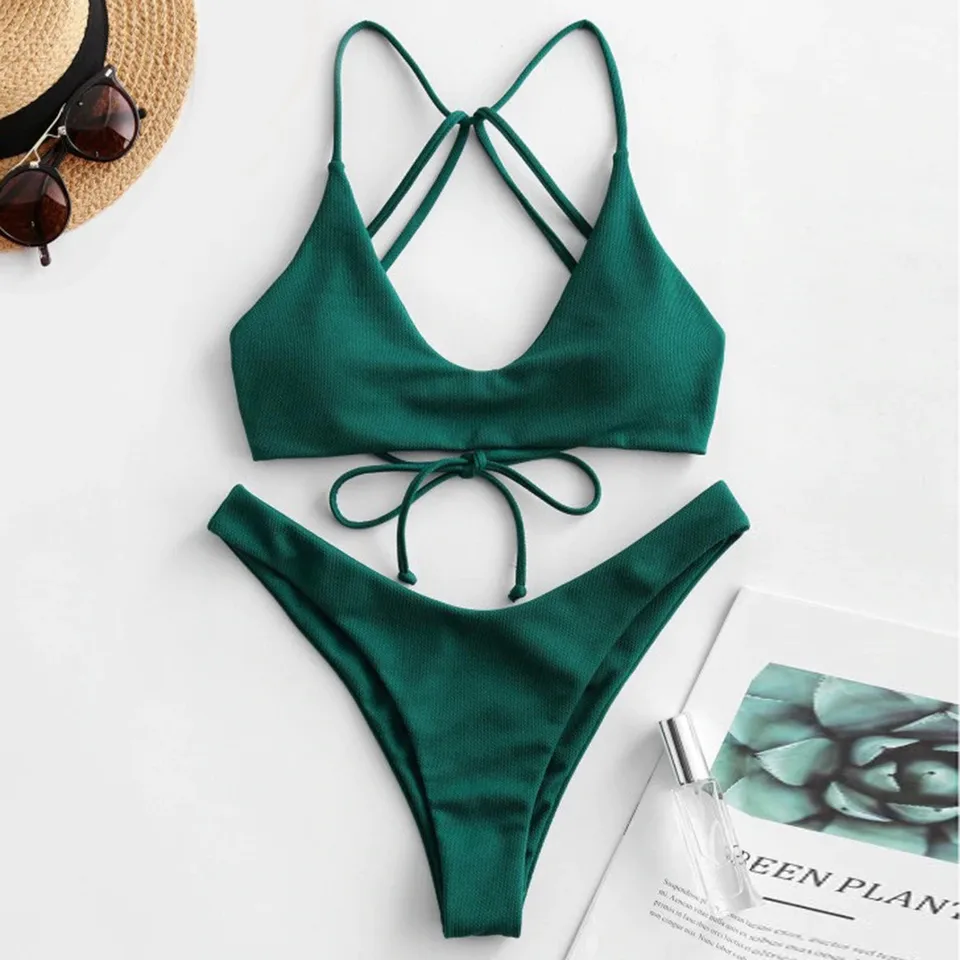 Ženy Ribbonské bikiny súprava sexy čipky na Up Back Solid Bikini Set Dvojdielne plavky plavky plavky na plážové oblečenie obväz obväz 2024
