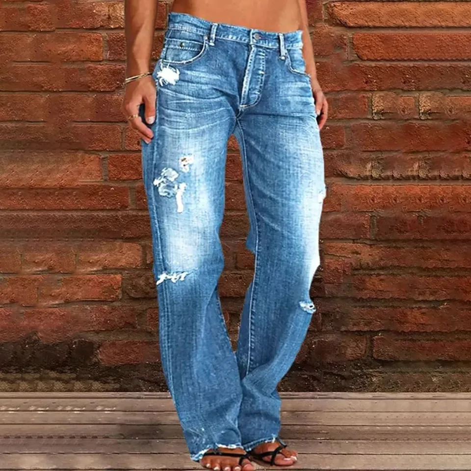Ženy rovné široké džínsy na nohy roztrhané lem s nízkym pásom dlhé nohavice y2k vinobranie vysoko kvalitné ulice Pantalons de mujer Vestido