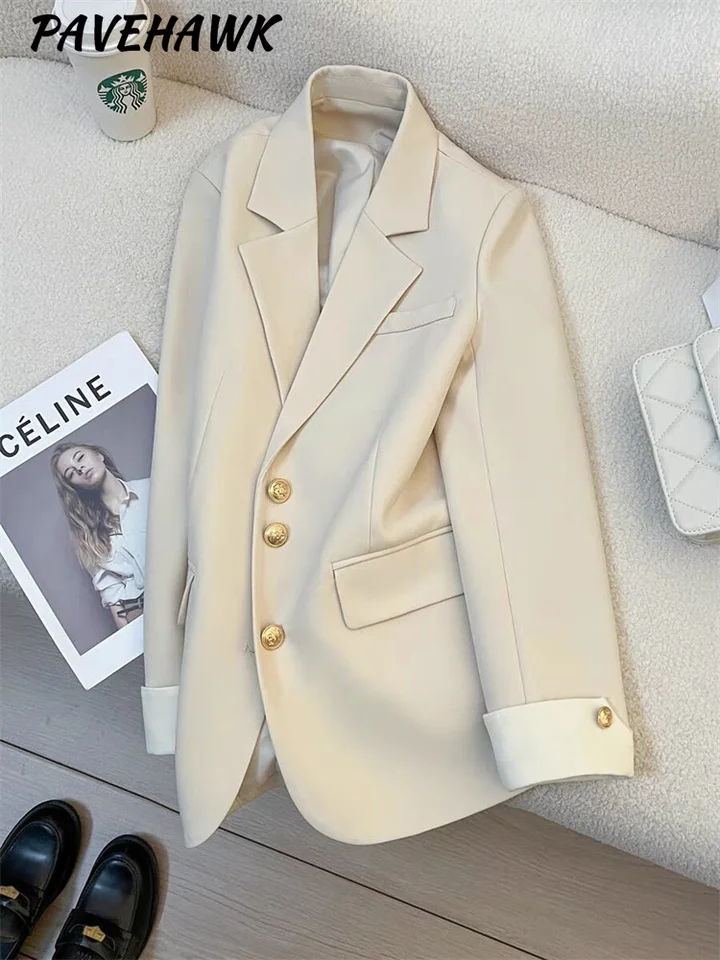 Ženy s dlhým rukávom Kancelária Lady Blazers Jeseň Zimná zima Solid Solid Rast Single Breasted Chic Stoped Blazer Dámske bundy oblečenie