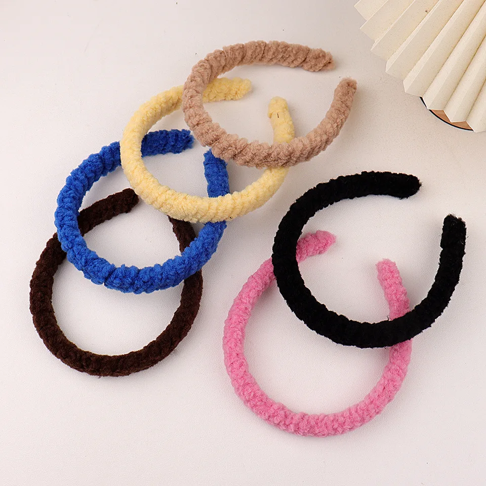 Ženy s mäkkou vlnou Hairband Vintage Pevná farba Teplá čelenka 3 cm široký nadýchaný vlasový obruč dievčatá Držiteľ vlasov na vlasy