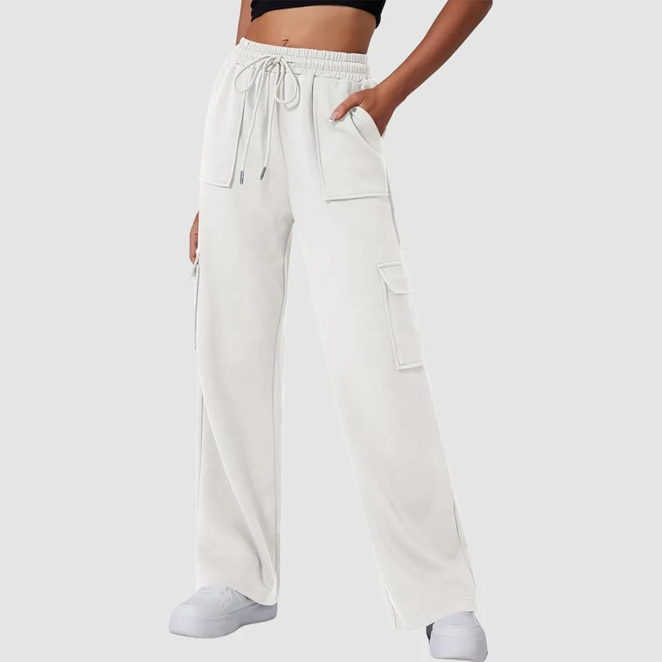 Ženy s vysokým pásom široké nohavice na nohavice na nohy atletické príležitostné vreckové tepláky plus veľkosti vreciek Suckets camo pantalones de mujer