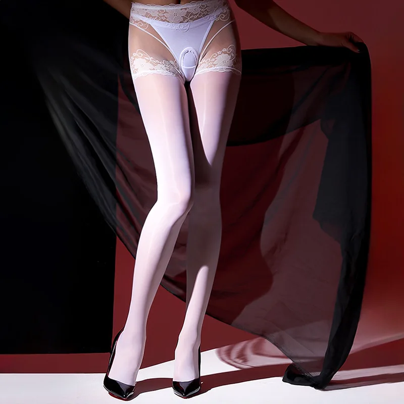 Ženy sexy pančucháče pančuchy otvorené rozkroky BodyStocking Lace Oil Leskiny lesklé pančuchy číre spodná bielizeň telo erotické langerie