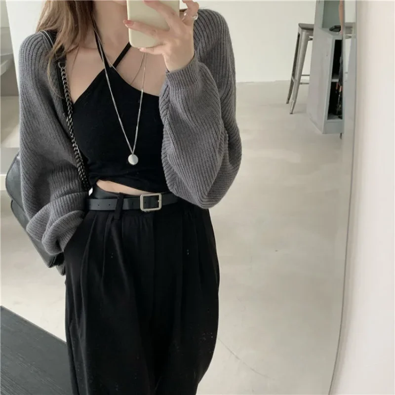 Ženy Sexy Solid Solid Autumn Nepravidelné pletené oblečenie uvoľnené plodiny s plodinami, ktoré sú ženské, Bolero Sweatters Female Chic High Street Soft 2025