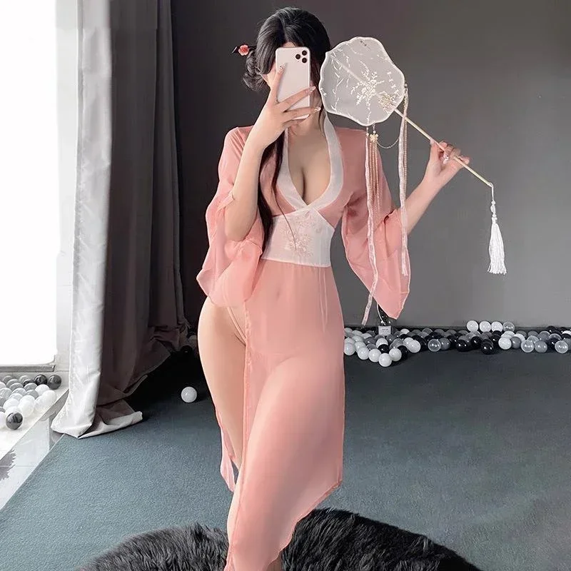 Ženy Sexy spodná bielizeň hanfu šaty cosplay kostým hlboko v erotický priehľad