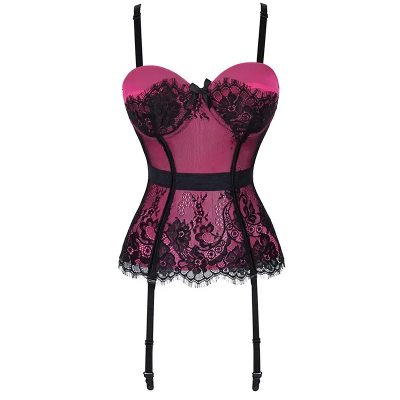 Ženy sexy spodná bielizeň Tréning prebytok bustier Polkované šálky natiahnuté vintage čipkované korzet s príveskom podväzku