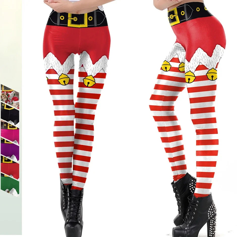 Ženy sexy vianočné legíny Vysoký pás Skinny Legging Fitness Dámy Vytlačené cvičenie legíny natiahnuté nohavice nohavice Žena