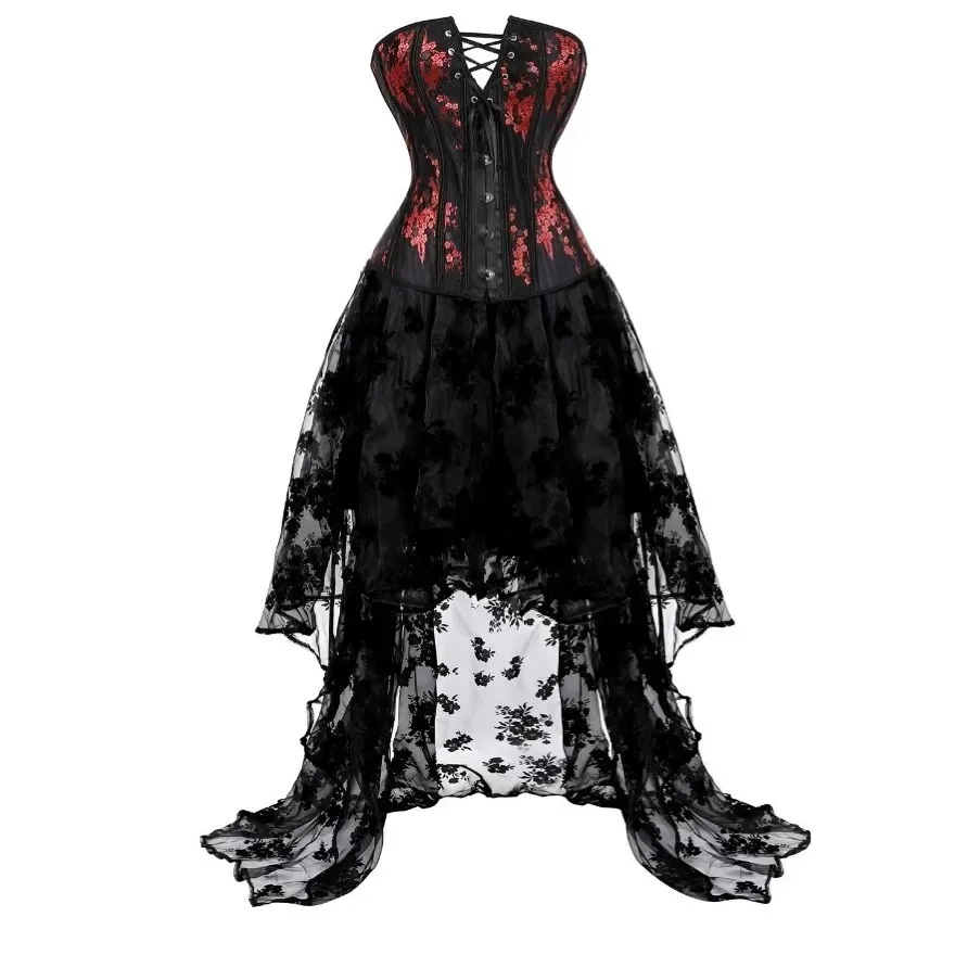 Ženy Sexy výšivky šnurované slivkové kvety Overbust korzet špičkový burlesque kvetinové spodné prádlo bustier plus veľkosť večierok vintage kostým