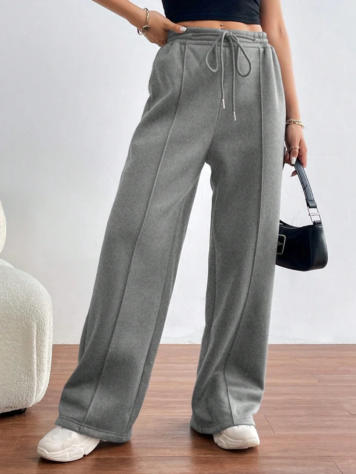 Ženy so širokou nohou sladké sladké zimné husté príležitostné nohavice Rovné nohavice Elastické pásové šnúrky Fitness joggers nohavice cestujú základné