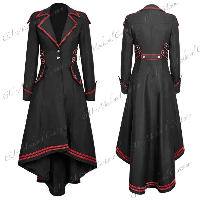 Ženy Steampunk Tailco Cat Retro Stredoveké kostýmy bunda Slim Fit viktoriánske dlhé šaty cosplay vintage trenč Coat S-3xl