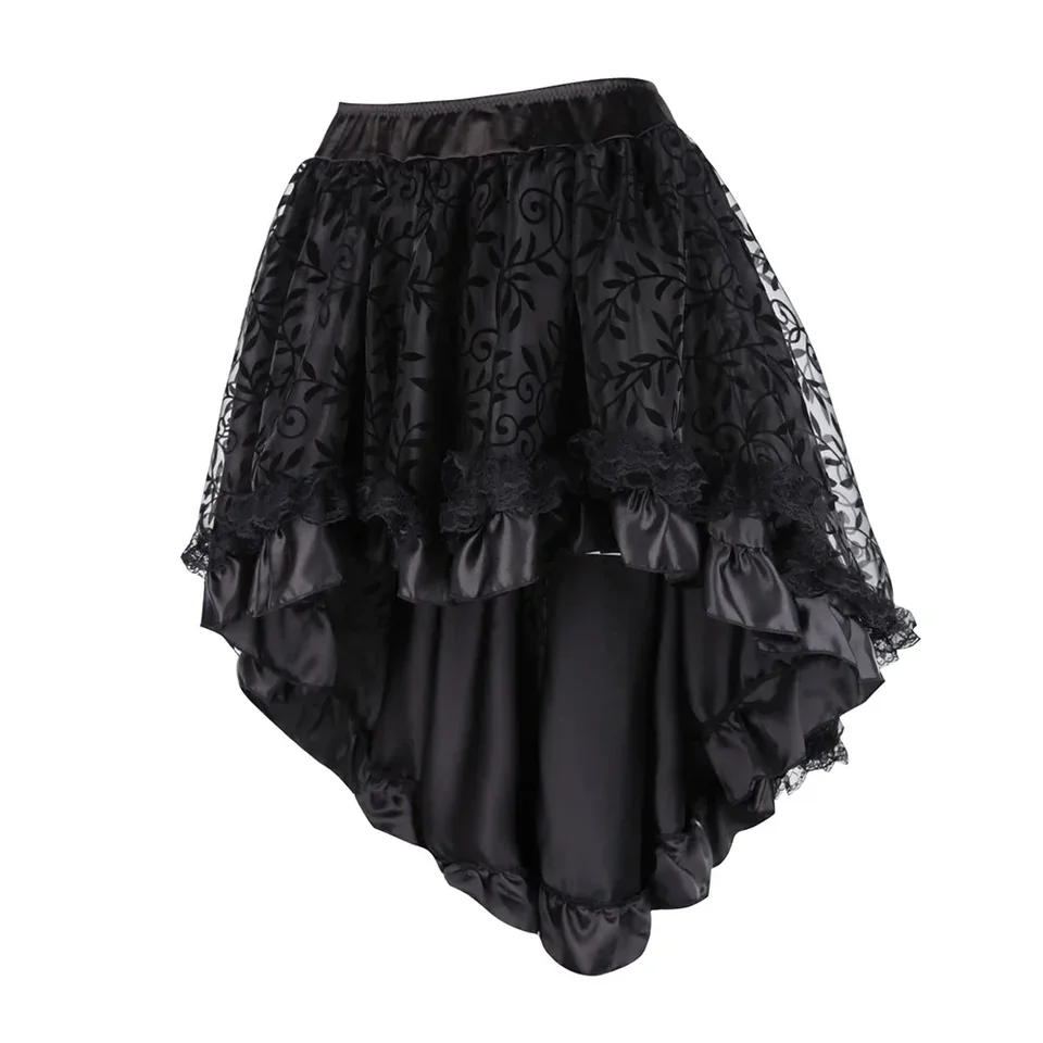 Ženy Steampunk Vintage korzet sukňa plus veľkosť čierneho zadného zadného zipsu Sexy čipka prekrytia gotické horúce asymetrické sukne hnedé