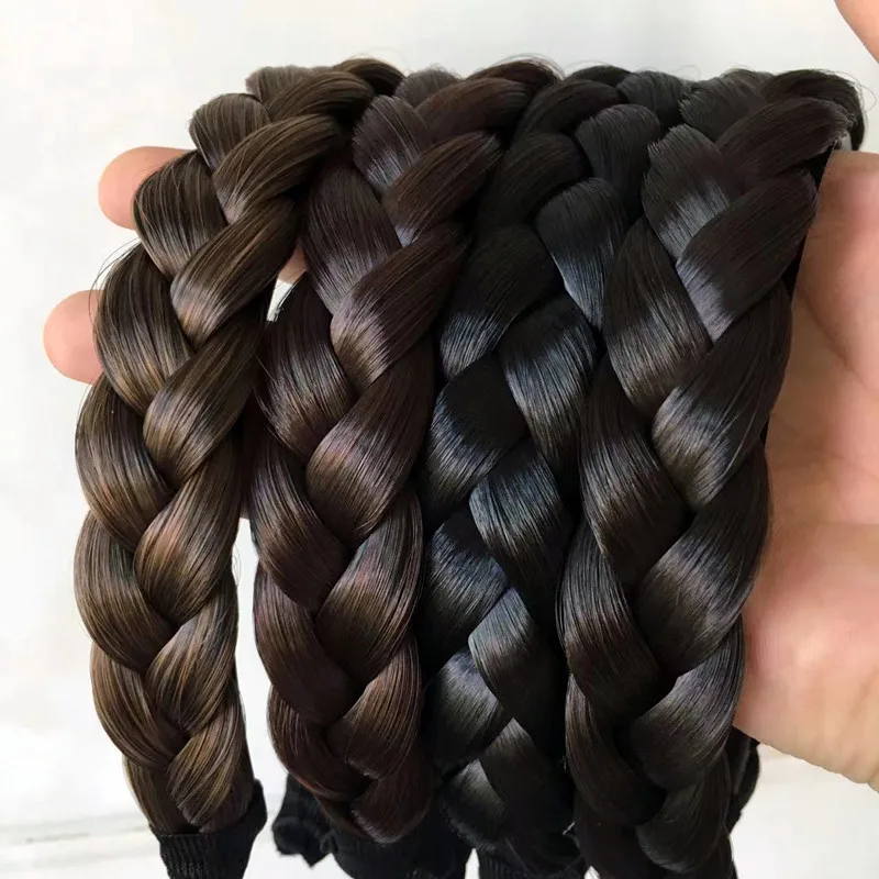 Ženy syntetické široké parochňu Twist pletené vlasové kapely módne vrkôčiky Hairband Prírodná čelenka Stretch pre večierky Vlasové doplnky