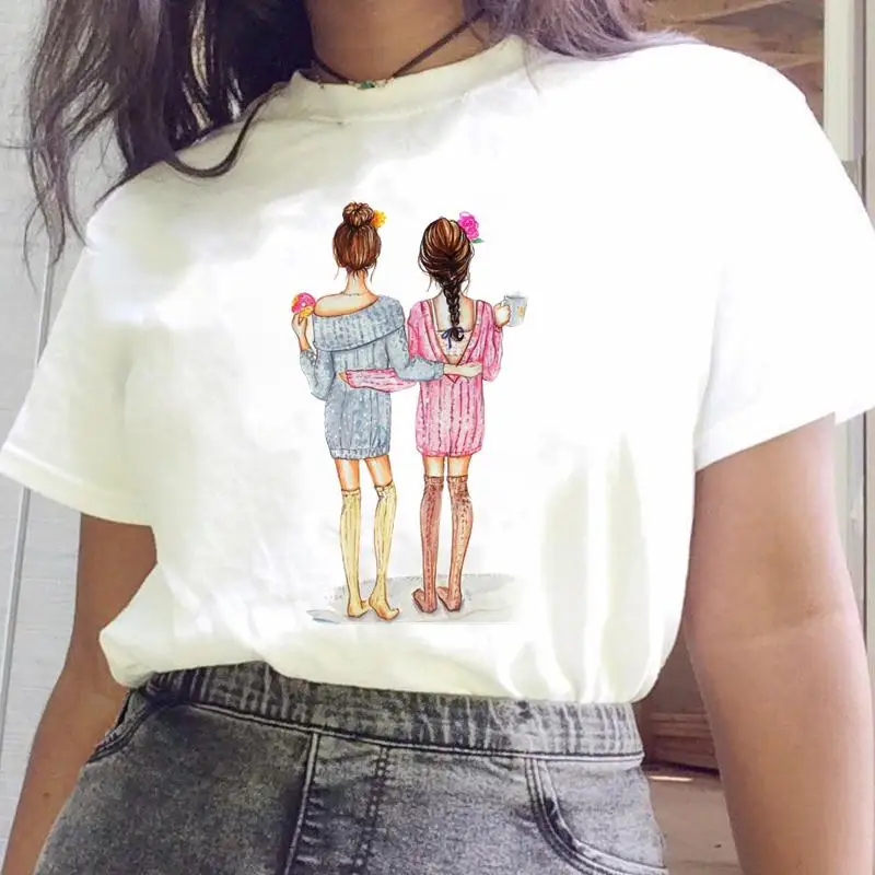 Ženy TEE Grafické krásne akvarely priateľstvo sestry Priatelia Top Fashion T tričko ženské kreslené tričko s krátkym rukávom oblečenie