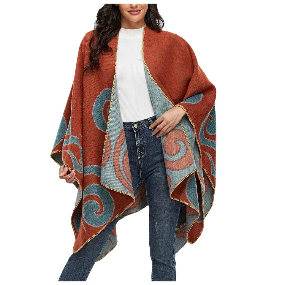 Ženy tlač Poncho Zimné pletené pletené kašmírové čiapky šál jesenné zimné vesty kabáty s kabátmi nadmerné šály obal CAPAS para mjer