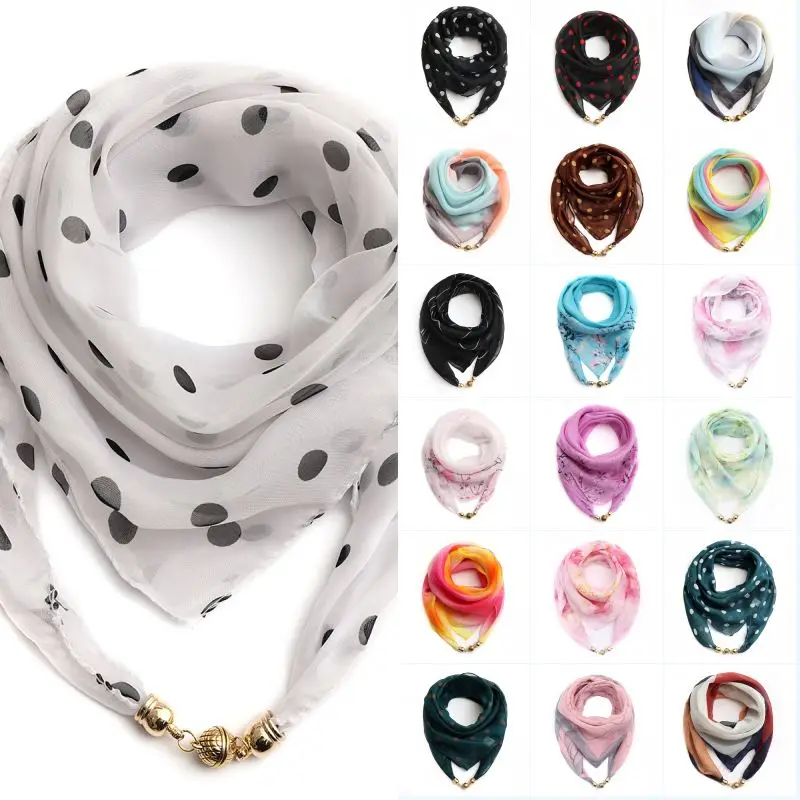 Ženy tlačiť štvorcový šál s magnetickým gombíkom Moslimská gázová šatka Arabský šifón tenký turban Islamský islamský dáma Soft Cozy Cychief