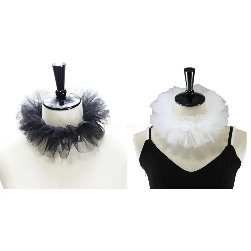 Ženy Tulle zavrčal falošný golier vinobranie vrstvené pletivo sieť s malým krkom rufova dekoratívny klaun cosplay cosplay drsshipship