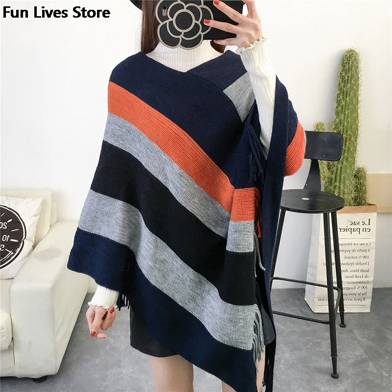 Ženy Vintage Patchwork Poncho Žena Žena Batwing Rukáv Knit Shawl Shawl Nadmernised Ponchos Capes Sweaters Winter Nelregular Cloak Cardigan