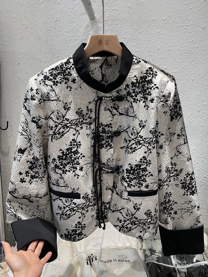 Ženy vintage čínsky štýl qipao horné gombíky nadol down Tang oblečenie Nový rok čínsky štýl hanfu kabát elegantný bunda tlač