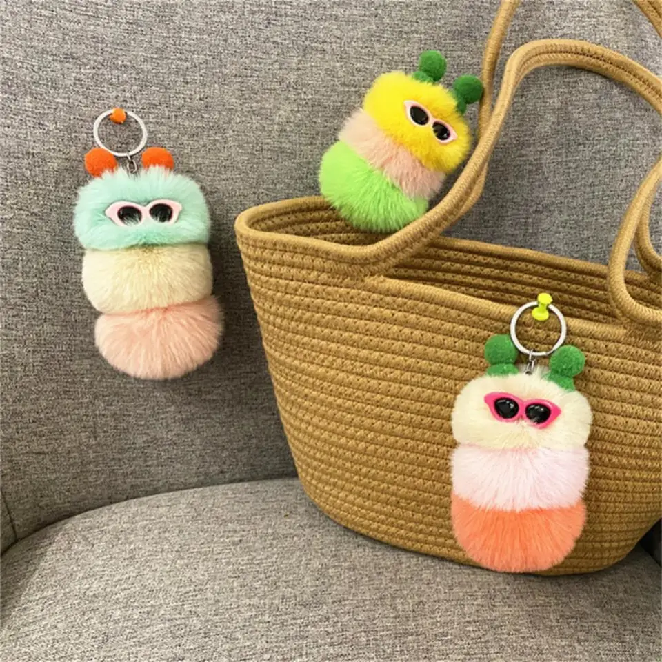 Ženy vrecko Keychain falošné kožušinové reťaze karikatúra plyšová bábika Zmrzlina Key prsteň roztomilé ženy Dievča