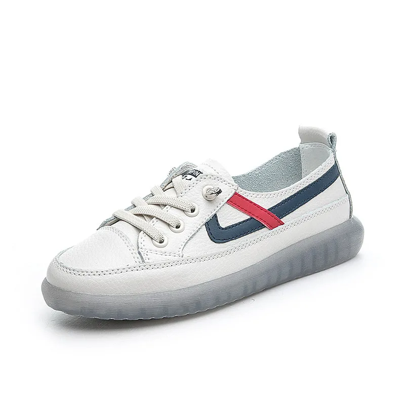 Ženy Vulkanizované topánky Pohodlné priedušné biele kožené topánky Non smyk -šnurované tenisky Príležitostné športové topánky Zapatos mjer