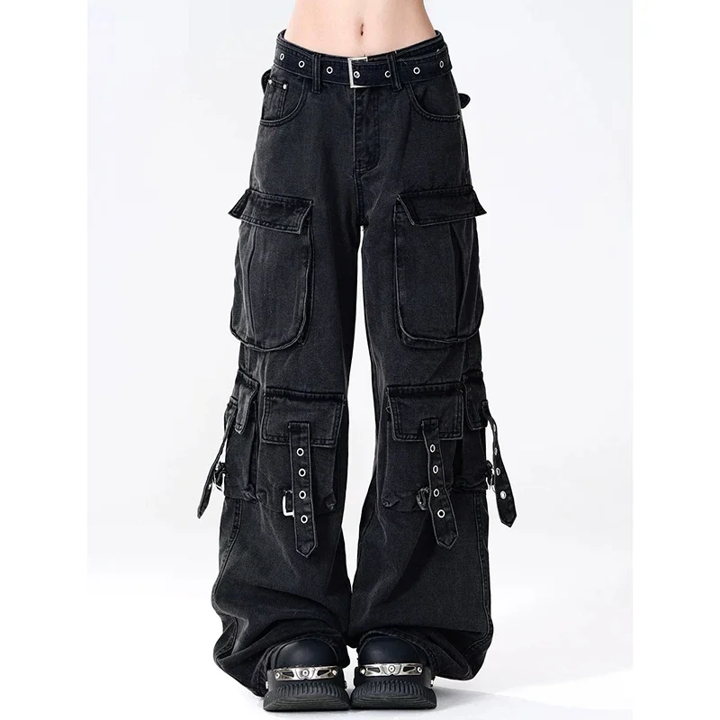 Ženy y2k americké retro mutil vreckety Nákladné džínsy Vintage gyaru ženské džínsové nohavice 2000. rokov estetické grunge nohavice pantalony pantalony
