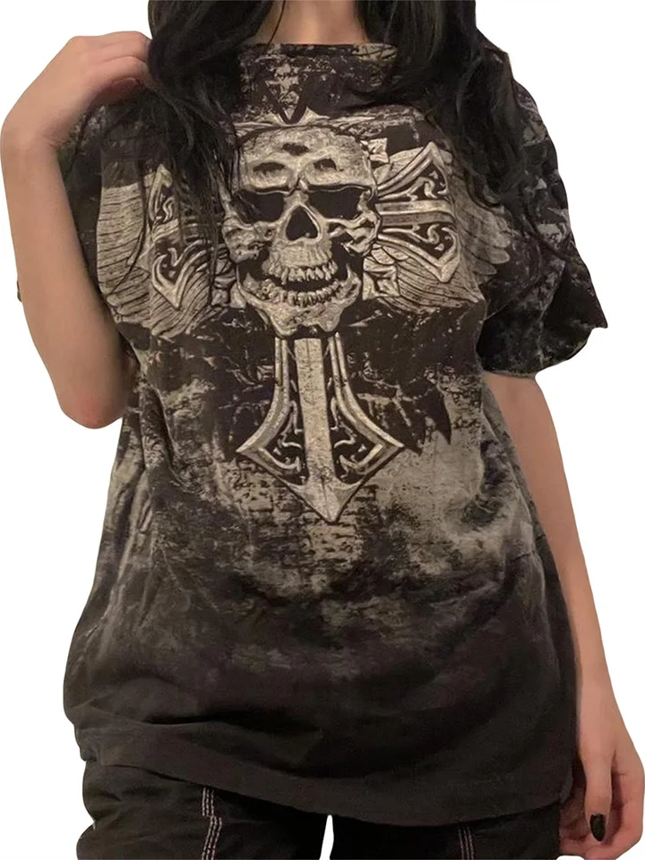 Ženy Y2K Grafické tlačené košele vintage voľný fit s krátkym rukávom Tops Tops Fashion Baggy Grunge Tee tričká punk topy