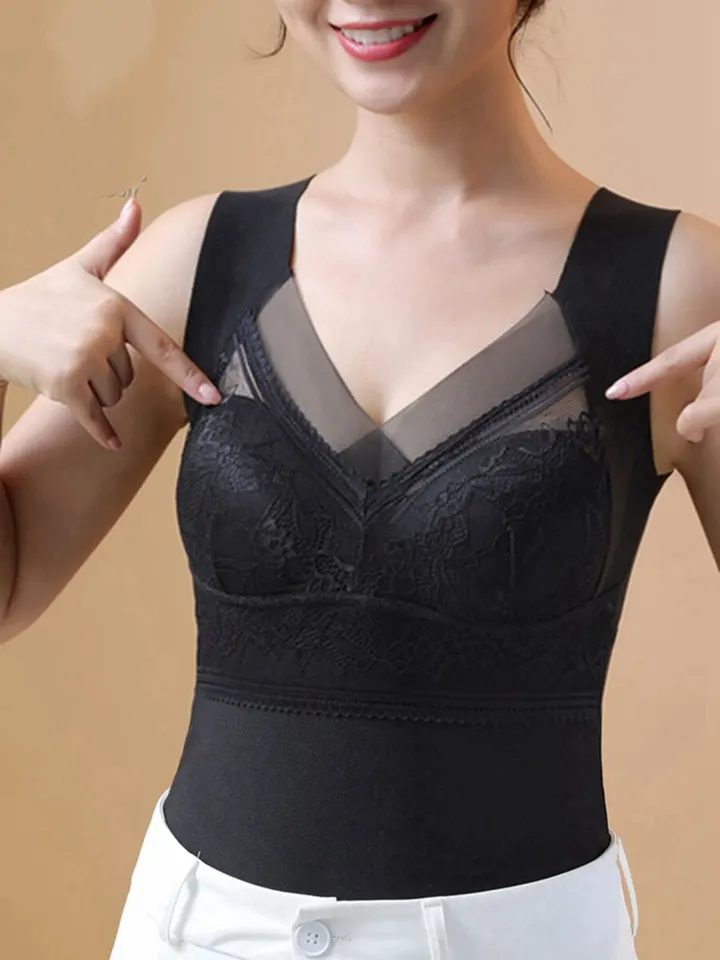 Ženy Zimné zamatové čalúnené vesty Thermálne spodné prádlo Camisole Warm Sling vesty Top topy 2-in-1 vstavané podprsenky Intímne