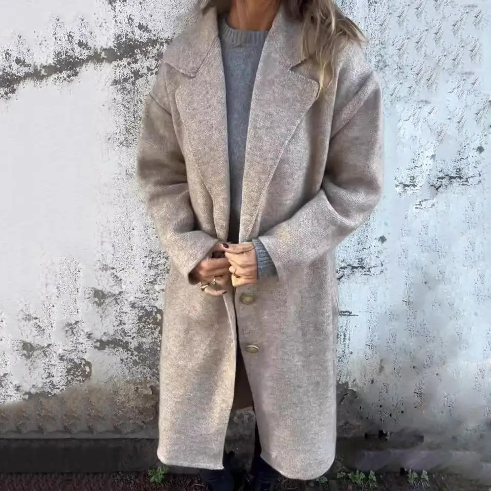 Ženy Zimný kabát Štýlová dámska vlnená bunda s gombíkom s golierom Turning Loose Fit Fit Thermal Cat na dochádzanie