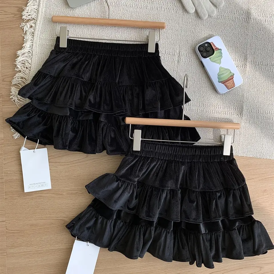 Ženy čierne gotické a-line zamat sukňu vintage y2k mini sukňa harajuku kórejské elegantné sukne estetické 2000 rokov emo oblečenie leto
