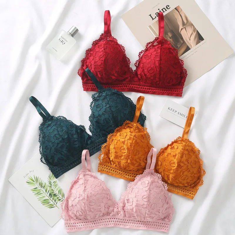 Ženy čipky podprsenka Bralette Bralette Sexy spodná bielizeň Žena Brassiere Wireless Underwear Deep V Push Up podprsenky pre ženy