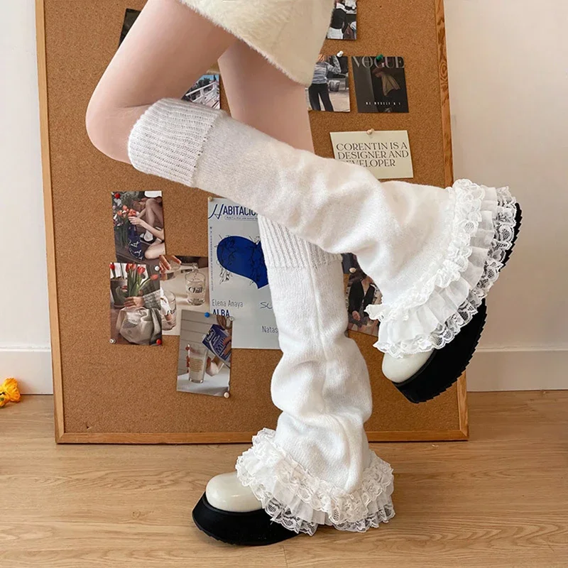 Ženy čipky Zublité pletené ohrievače nôh y2k estetické punk gotické lolita kawaii batožinové pančuchy na jeseň zimu