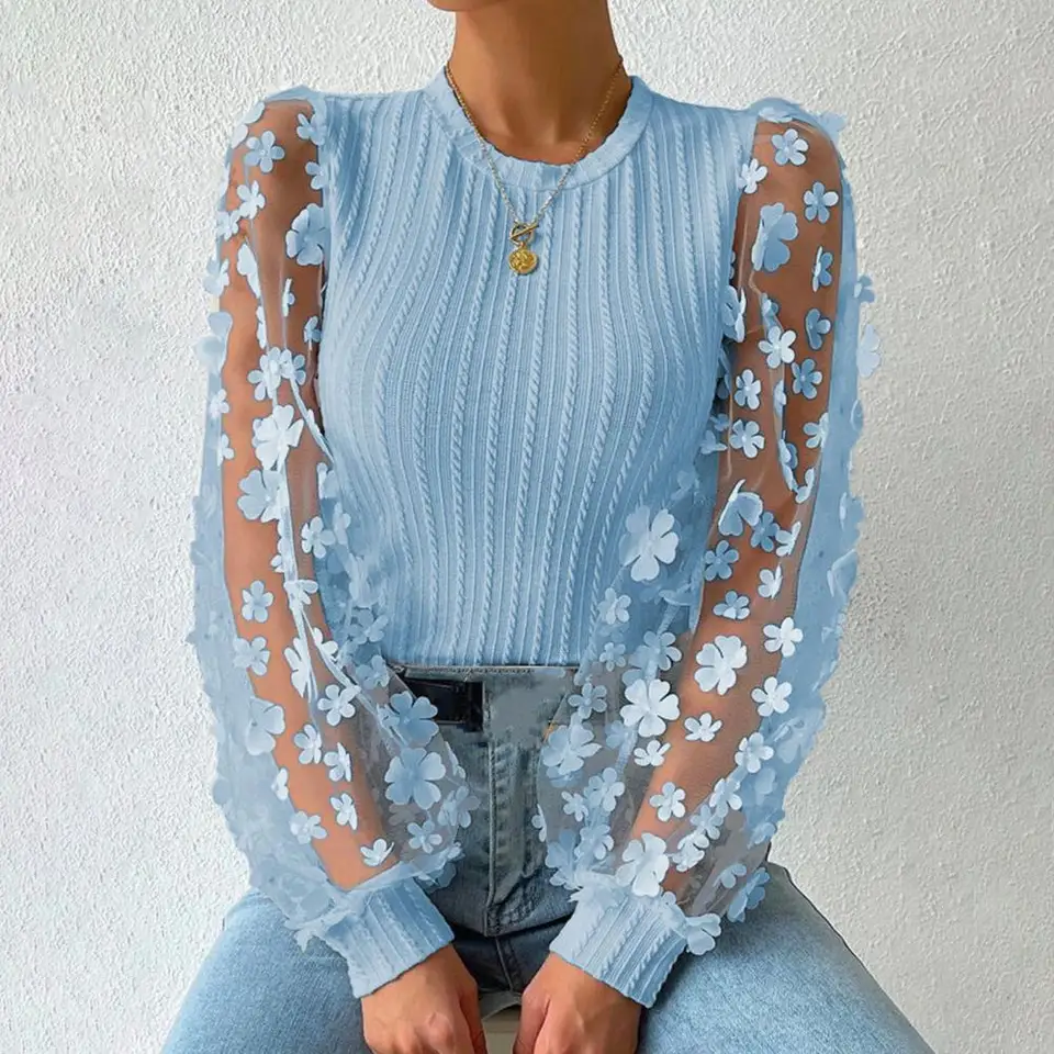 Ženy šifónové tričko Elegantné kvetinové rukávové blúzky pre rukávy pre ženy pre ženy štýlové štíhle fit o-neck