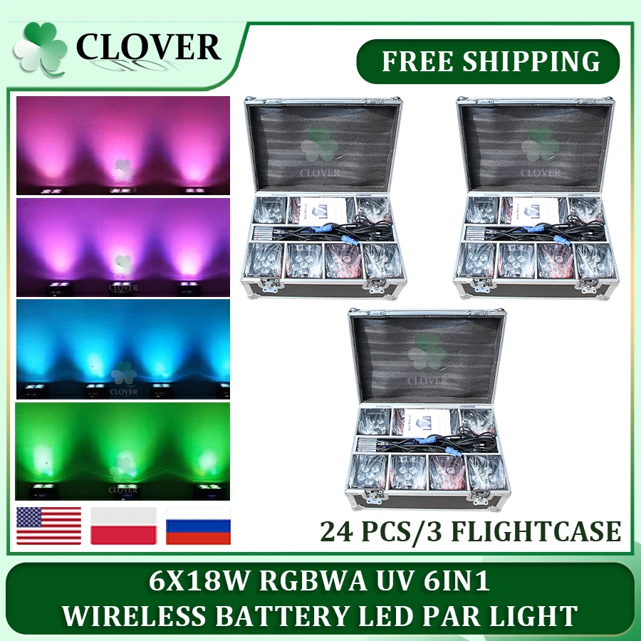 Žiadna daň 3ks batéria LED továreň továreň 6x18W inteligentná DJ LED batéria WiFi PAR Light pre podujatie základnú dosku napájanie