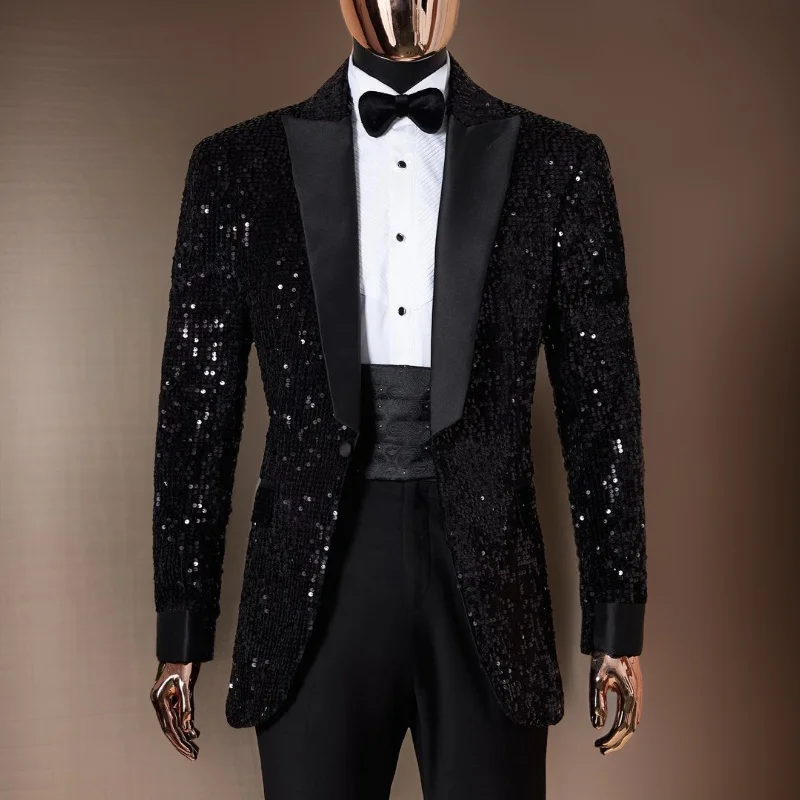 Žiariace flitre muži obleky smädný slim fit s vädnuté klope One Button Blazer s nohavicami 2 ks na mieru šabtážnej večierky na mieru svadobnú večierok