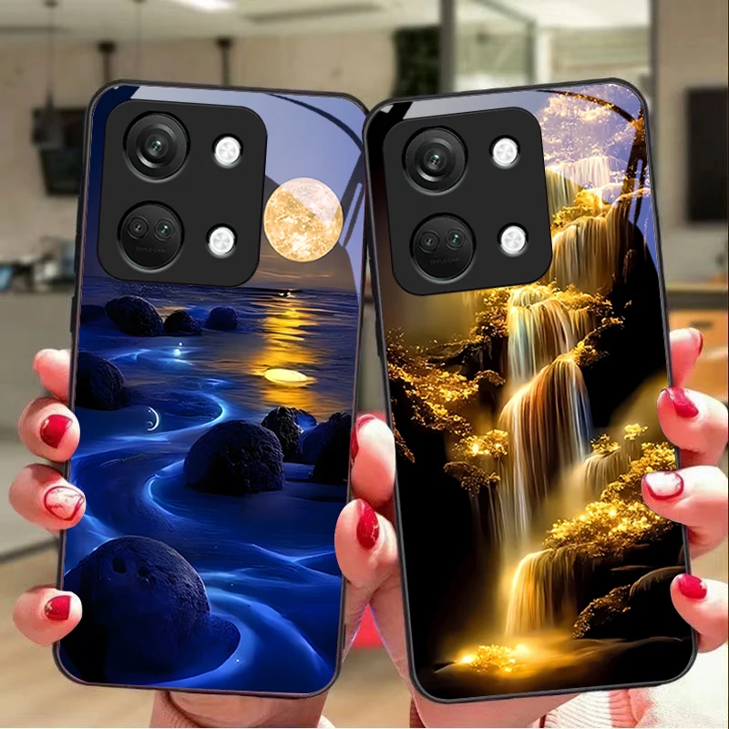 Žiariace kamenné svetlo pre OnePlus Nord 3 5 6T 7 Pro 8 12 10T Reno8 Lite 5G 10R Nord N30 Truchelný sklenený sklenený telefón Čierny