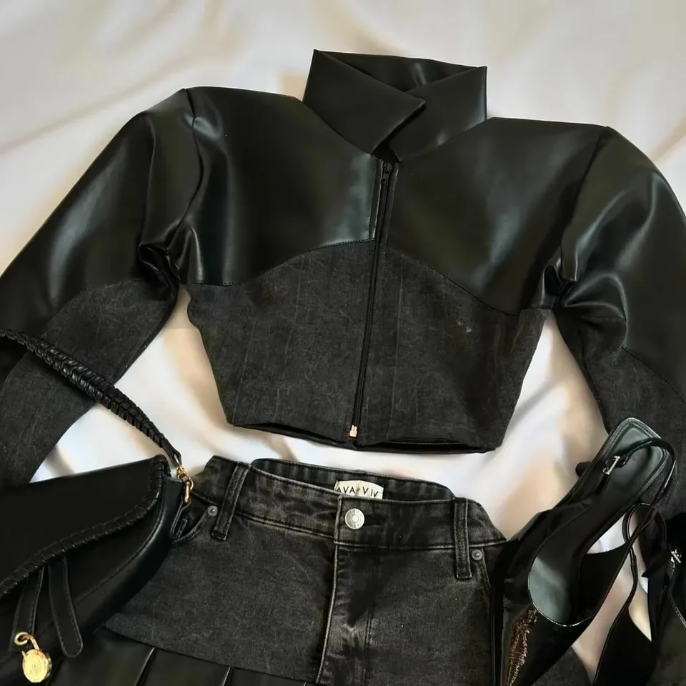 Žien orezaná bunda y2k harajuku gothic harajuku retro koža džínsovina zostrihová bunda módne príležitostné zipsové kabáty kraťasy