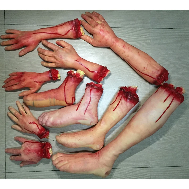 Život ako strašidelné ruky ruky odrezané krvavým hororom falošné latexie životná veľkosť ruky ruka Scary Halloween Decor Decor Haunted Party Supplies