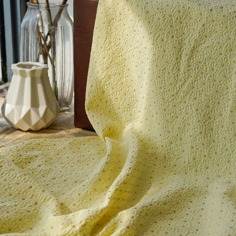 Žltá malá kvetinová priadza zafarbená jacquard tkanina jar jesenné šaty kufrík vrecko Diy šijacia tkanina 45cmx136cm