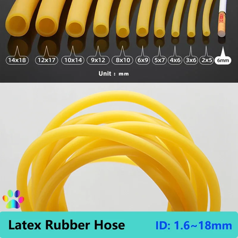 Žltá príroda latexové gumové hadice IDXOD 1,6 ~ 18 mm Vysoko odolnú chirurgickú lekársku trubicu praky praky katapult elastický pás