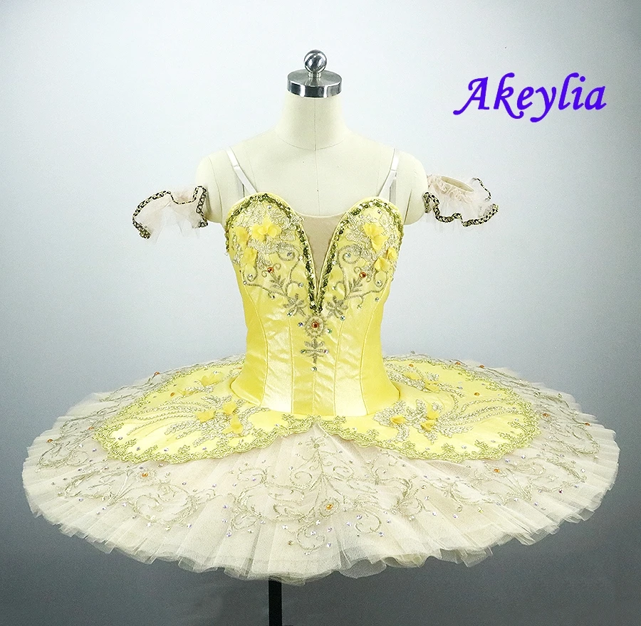 Žltý balet Tutu pre dievčatá Profesionálna konkurencia Skir Pink Peach Balet Balet Pancake Tutu pódium Dance Wear 9233