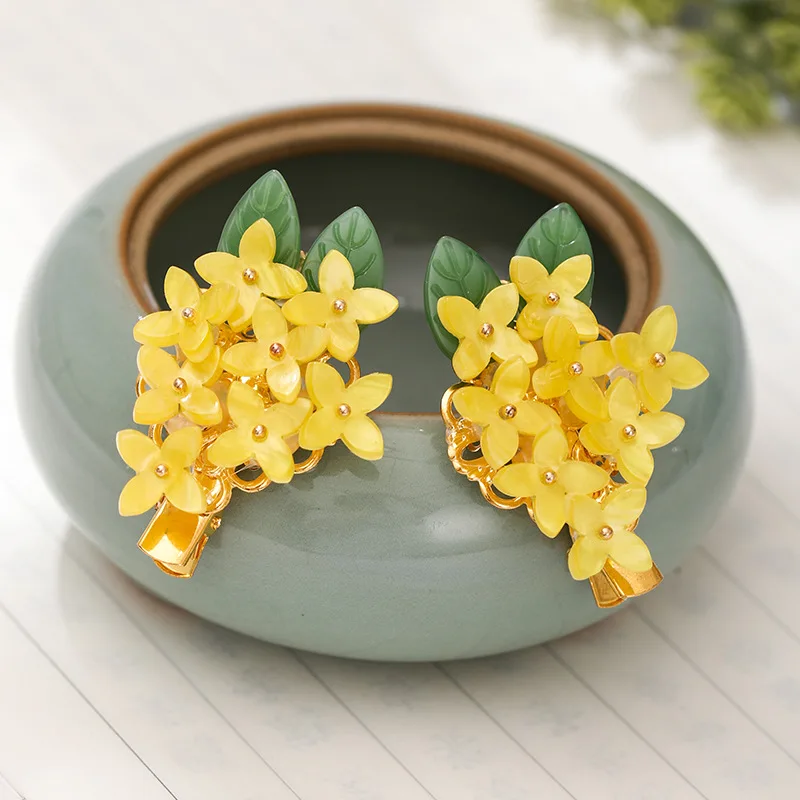 Žltý Osmanthus Fragrans Tvar klip kvety kvety dekora vianočný roh roh vlasov na vlasy vlasové šperky doplnky Barrette Noel