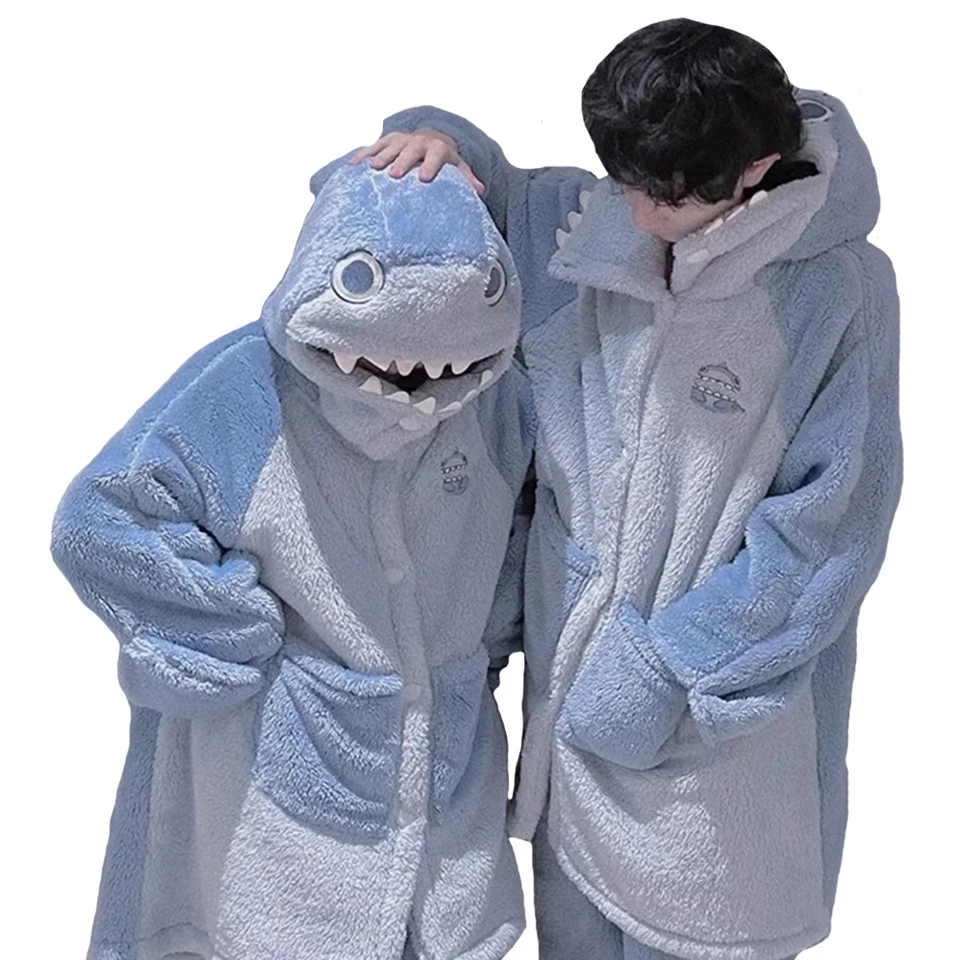 Žralok kostým Blue Flanel Pyžamy set s nohavicami unisex žien Men nočné košele Dva kusy Nastavené teplé koralové fleece spánkové oblečenie pjs set