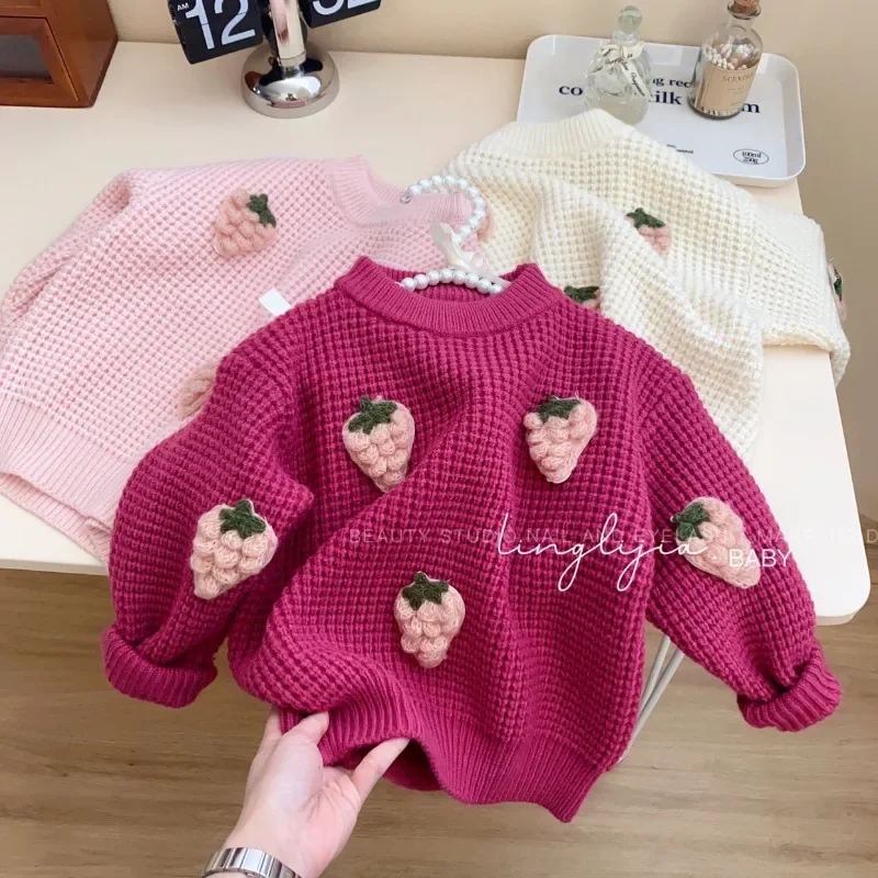 Свитер Children Clothing Kórejský 2023 Zimný okrúhly krk Deti Sweaters Fashion Girl Dievča Top Pletel Sweater Cute Kids oblečenie dievča